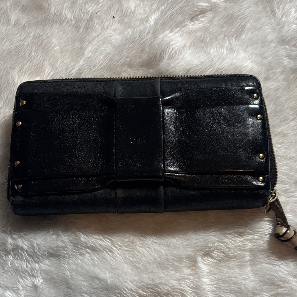 Chloe June Black / blue clutch / Wallet with Bow Detail - repainted bow